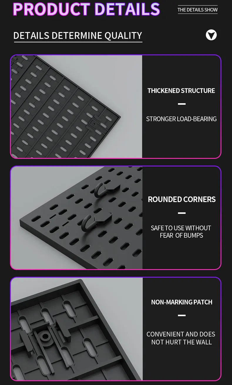 No Punching Pegboard Wall Organizer Panel Shelves For Gamer Room,bathroom,kitchen Storage Rack Organizer Pegboard Accessories