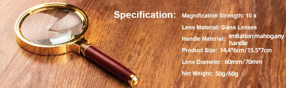 10X Handheld Magnifier with Wooden Handle for Reading - Smarsty
