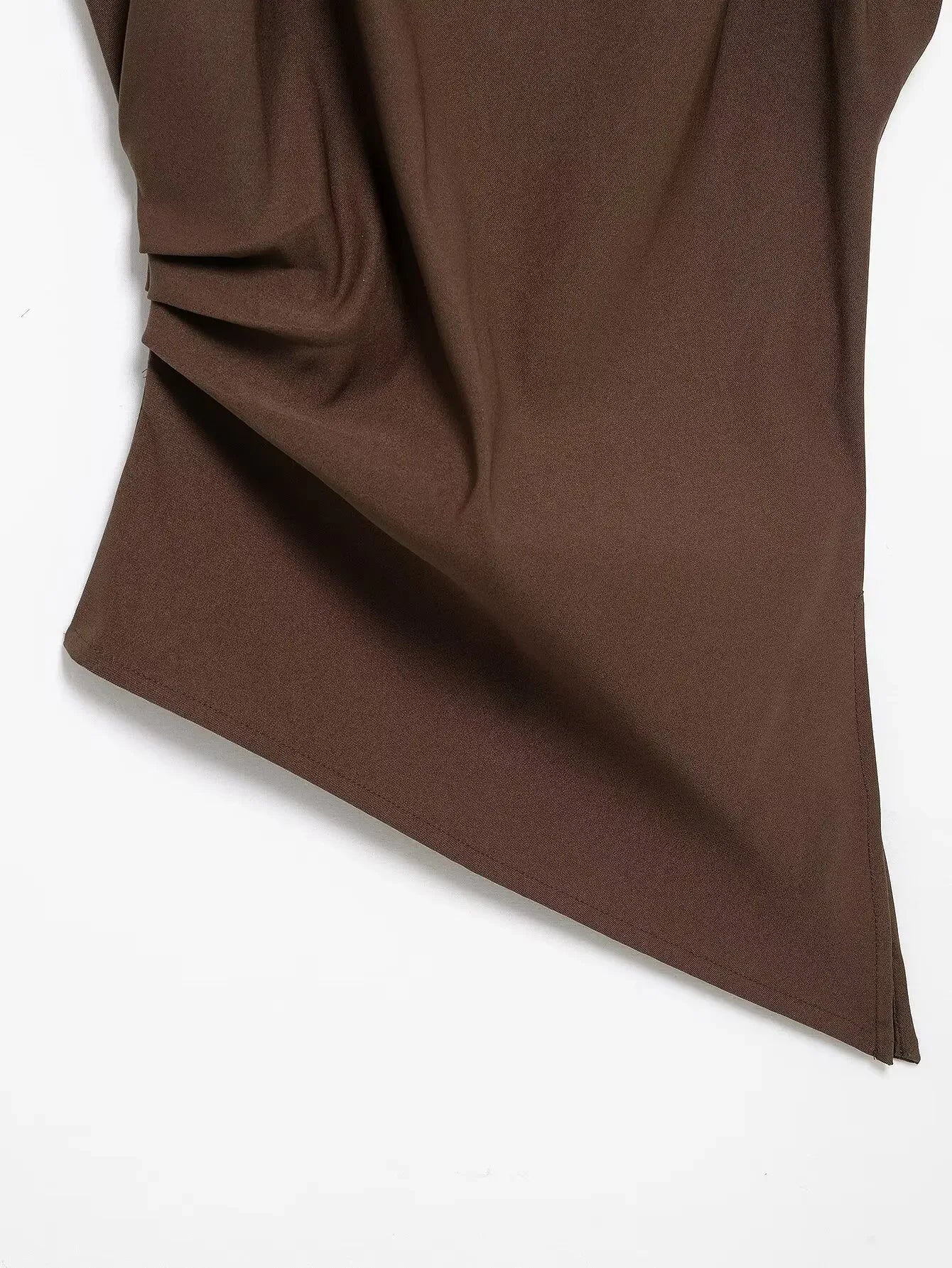 2025 Summer Asymmetric Tank Women Wine Red/Brown/Black Ruched Sleeve Office&Party Tops Breathable Stretchy Slim Fit Streetwear - Smarsty