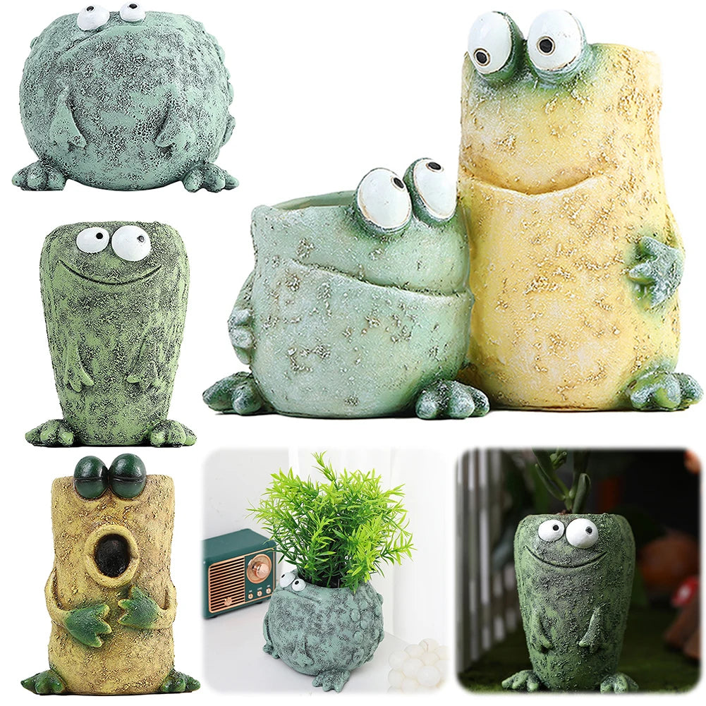 Funny Frog Planter Resin Cartoon Frog Flower Container Cute Frog Succulent Pot Small Frog Planter Ornament for Indoor Plants