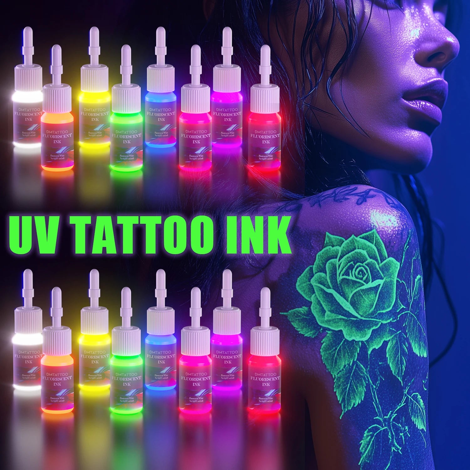 DM 8PCS 5ml Fluorescent Tattoo Ink Set Professional Tattoo Pigment Tattoo Painting Tattoo Supplies Professional Supply