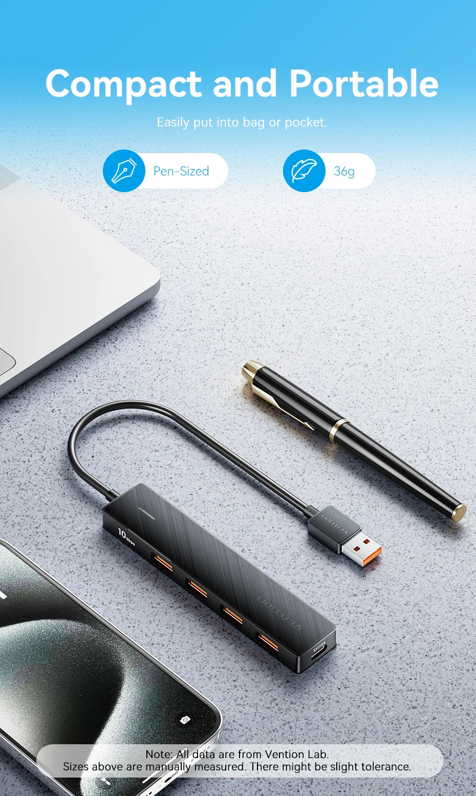 4 Port USB Hub USB 3 Gen 2 10Gbps LaptopCompatibleDevice