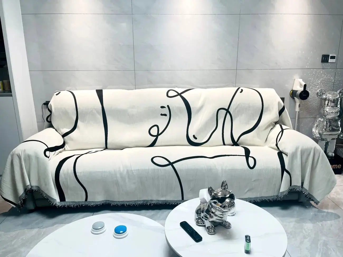 Black Chenille Sofa Cover for Dust Protection - Smarsty