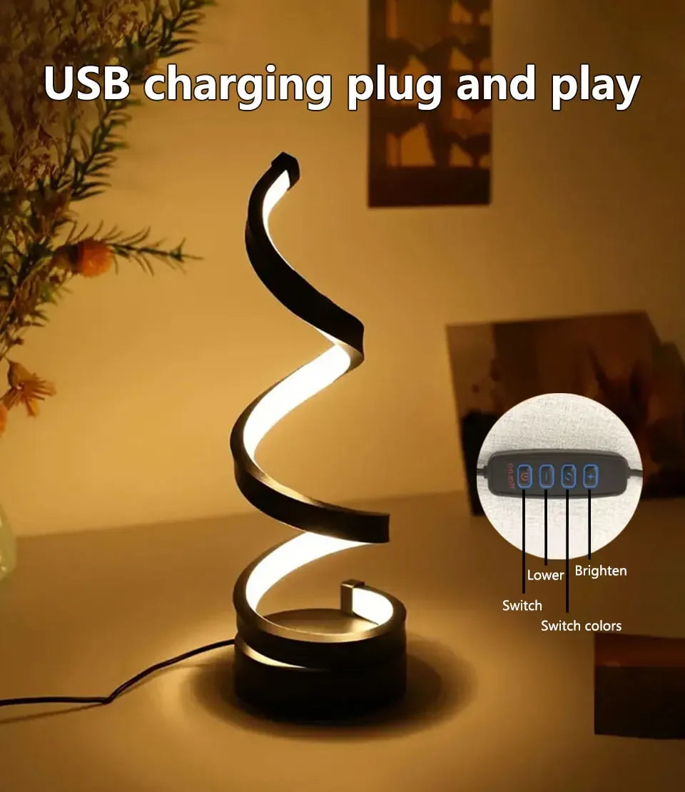 Dimmable LED Spiral Table Lamp for Modern Bedrooms - Smarsty
