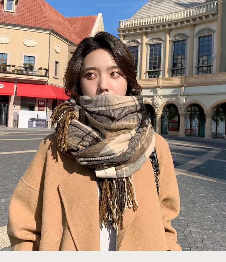 Women’s Winter Plaid Scarf Thick Warm Knit Shawl - Smarsty