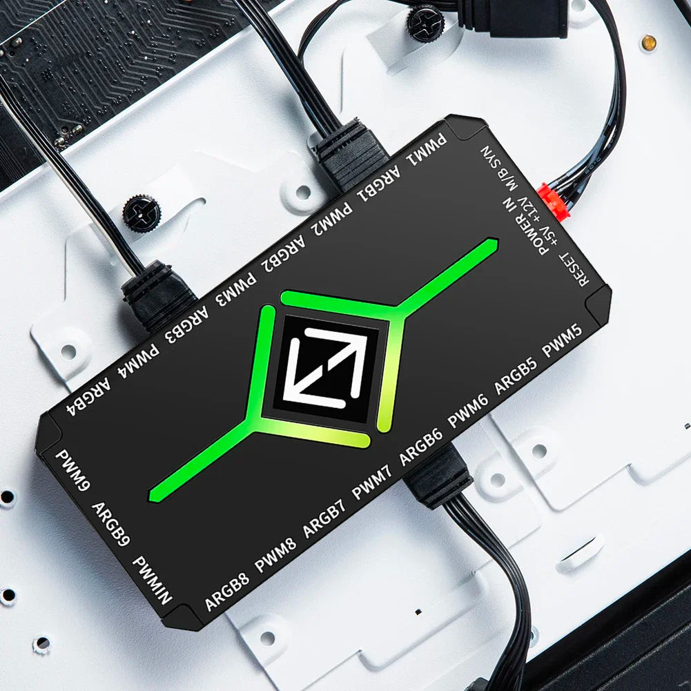 Multi Port 3 in 1 PWM Magnetic ARGB Fan Hub Splitter for PC with Remote Control Supports 9 Fans and Custom Lighting