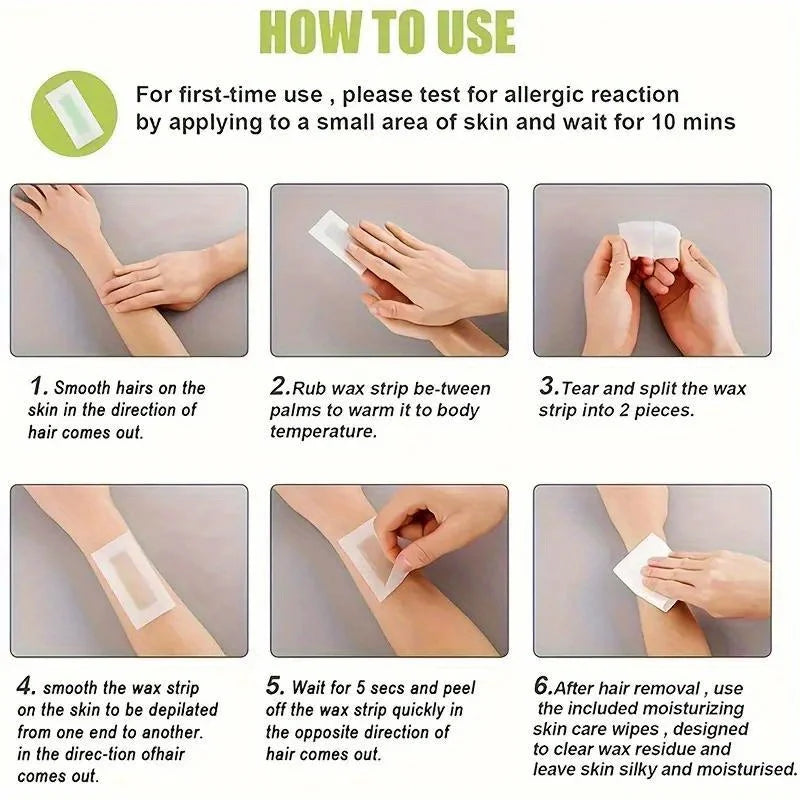 Hair Removal Wax Strip, Portable, Practical, Painless, Fast, Gentle And Non Irritating. 10 Disposable Hair Removal Wax Papers Ar