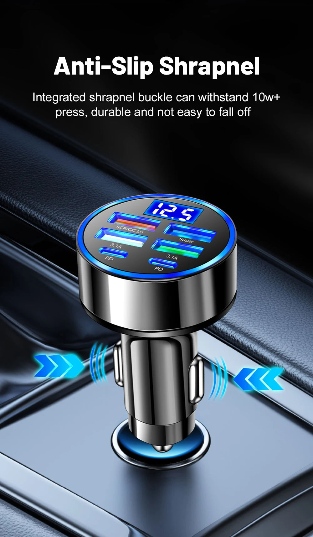 Ultra High Efficiency Car Charger With PD QC30 Six Ports - Smarsty