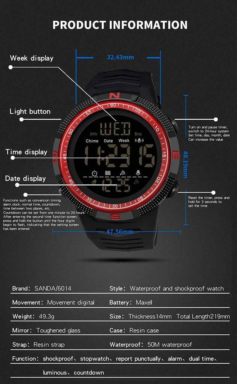 SANDA Military Sport Digital Watch Waterproof and Shockproof - Smarsty