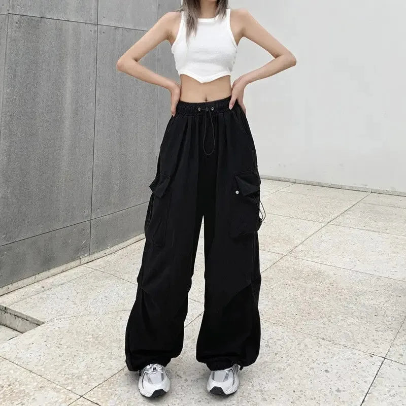 American retro tooling slacks female drape straight beam foot trousers summertime joker loose ins wide-legged pants - Smarsty