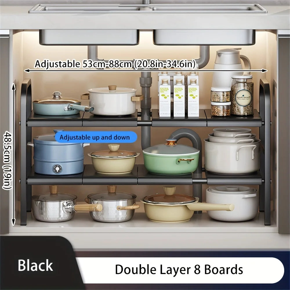 1 Set Multi-Use Kitchen Under Bathroom Sink Organizers - Expandable Cabinet Shelf Organizer Storage Rack by Smarsty