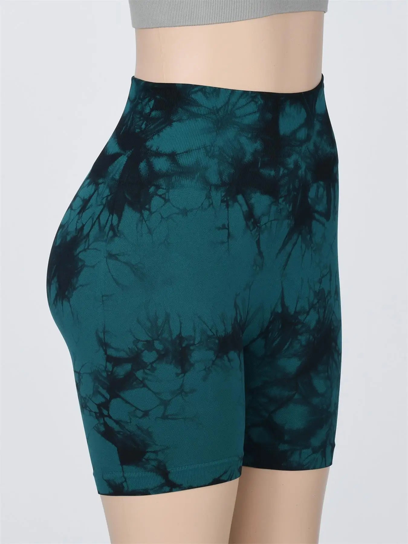 Women's Tie Dye Print Ruched High Waist Sports Shorts, Casual Comfy Breathable Seamless Skinny Shorts for Yoga Gym Workout - Smarsty