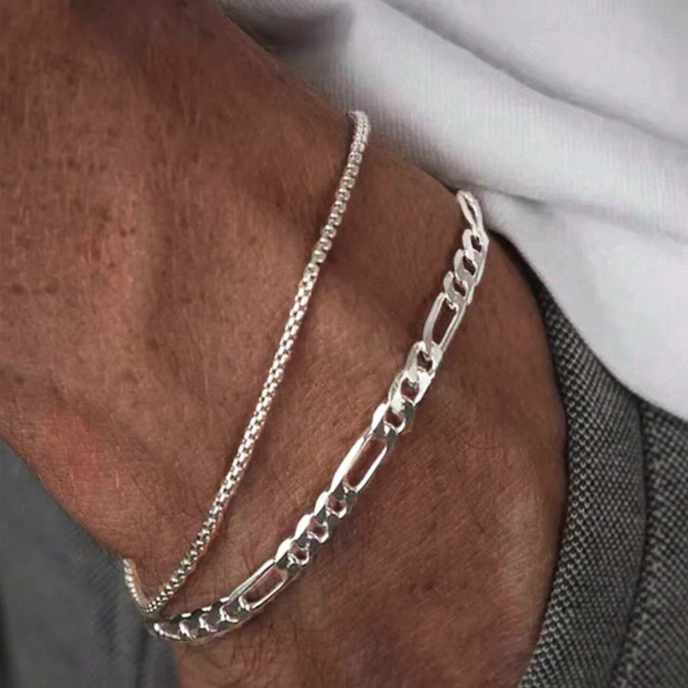 Mens Stainless Steel Chain Bracelets Set Gold Silver - Smarsty