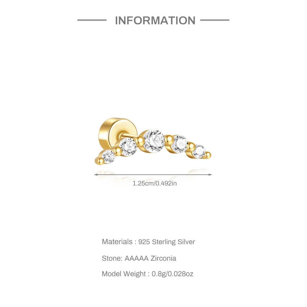 925 Silver Star Moon Zircon Stud Earrings Hypoallergenic - Smarsty