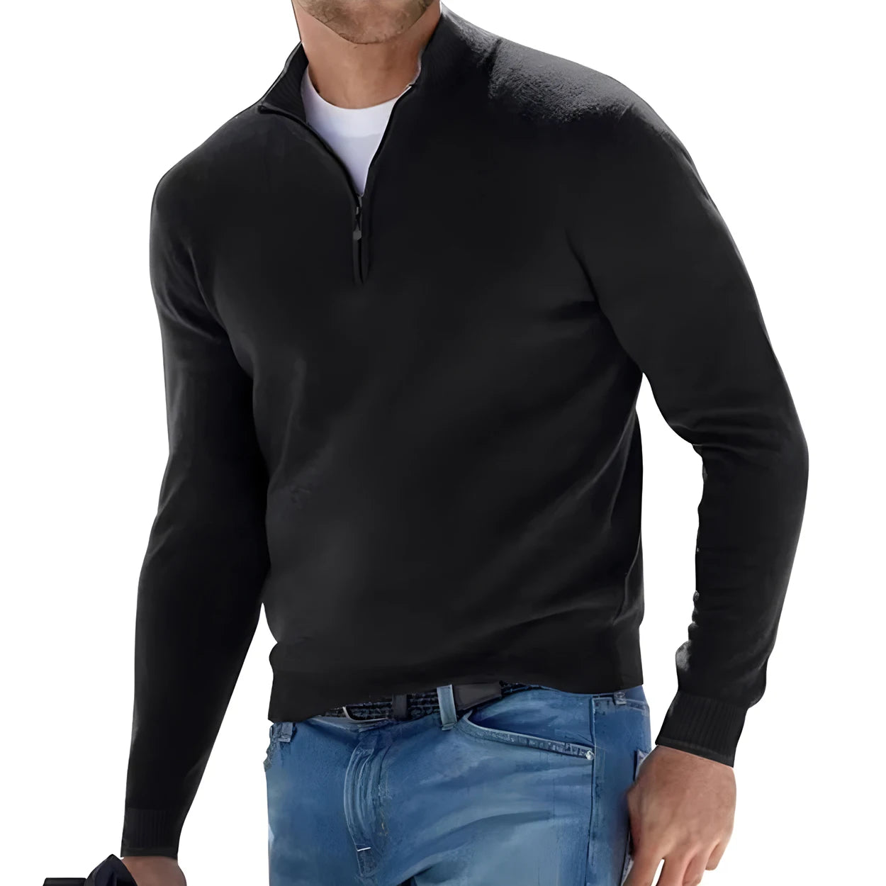 New Men's Long Sleeve Pullover Solid Color Half Zipper Sweaters V-neck Knitted Sweater Men Oversized Breathable Streetwear - Smarsty