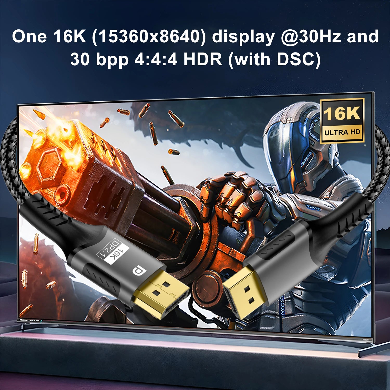 16K DisplayPort Cable 80Gbps High Speed for Gaming - Smarsty