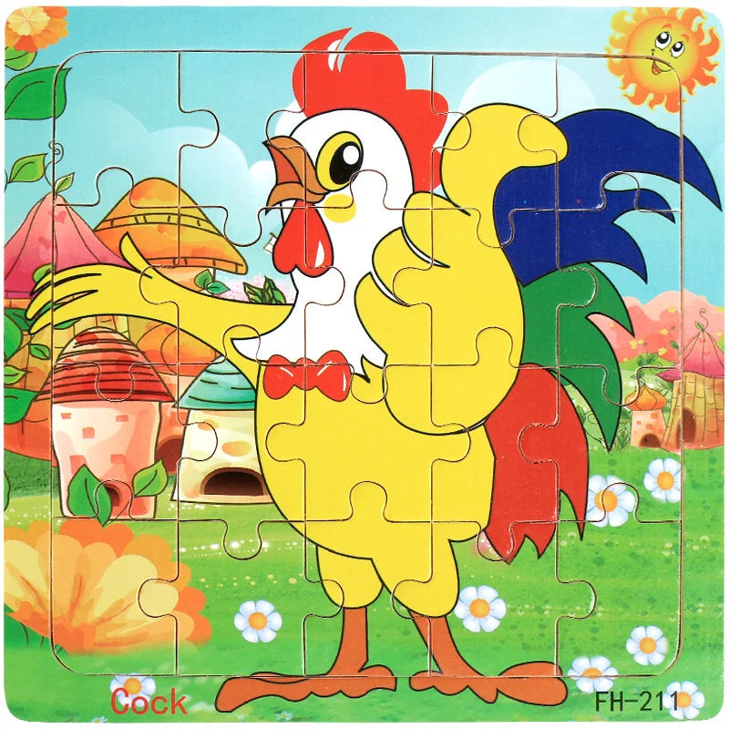 New 20 Piece Wooden 3d Puzzle Cartoon Animal Vehicle Jigsaw Puzzle Montessori Educational Toys For Kids Baby 1 2 3 Years by Smarsty