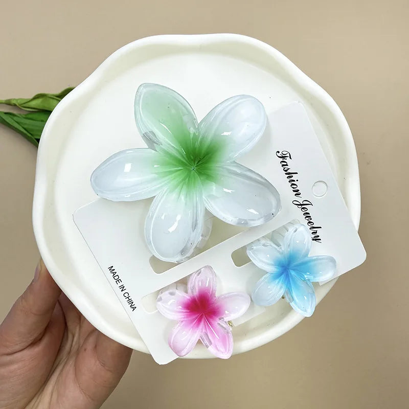 Bohemian Plumeria Hair Claw Clips Set Lightweight Beach - Smarsty