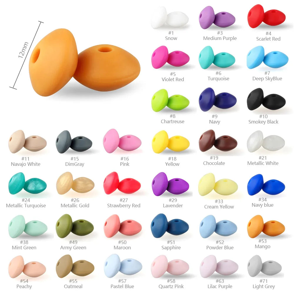 Silicone Beads 12mm Lentil Focal Beads Non Toxic Diy Set - Smarsty