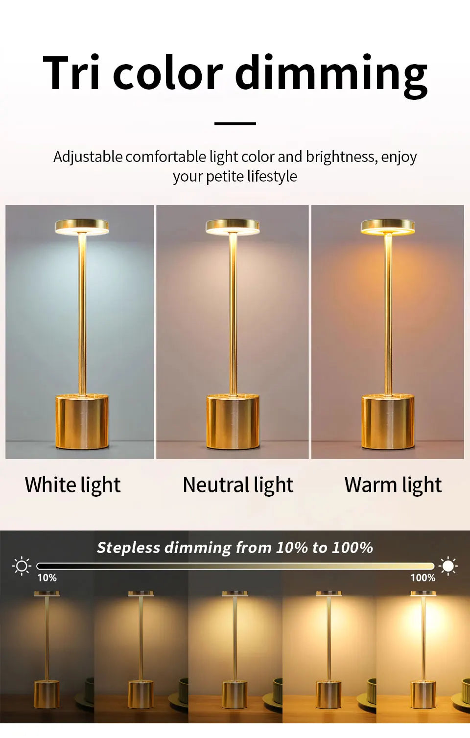 Classic Table Lamp USB Rechargeable Night Light Stepless Dimming Touch Desk Lamp 3 Colors Bedside Lamp Bar Hotel Decoration - Smarsty