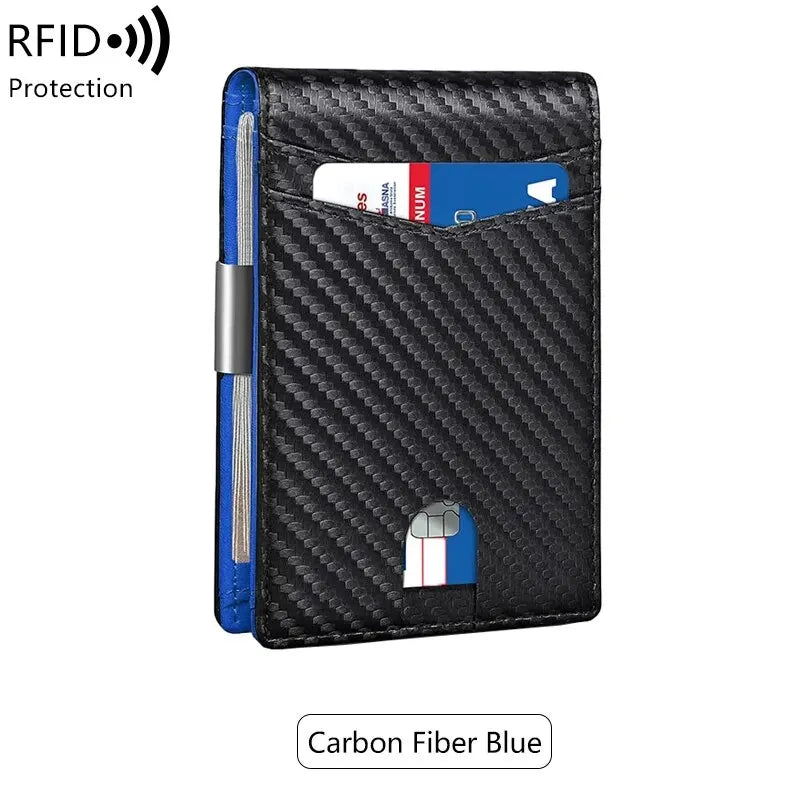 ANTI RFID Blocking Black Carbon Fiber Men Wallets Short Small Protected Magic Leather ID Credit Card Holder Case Purse for Men