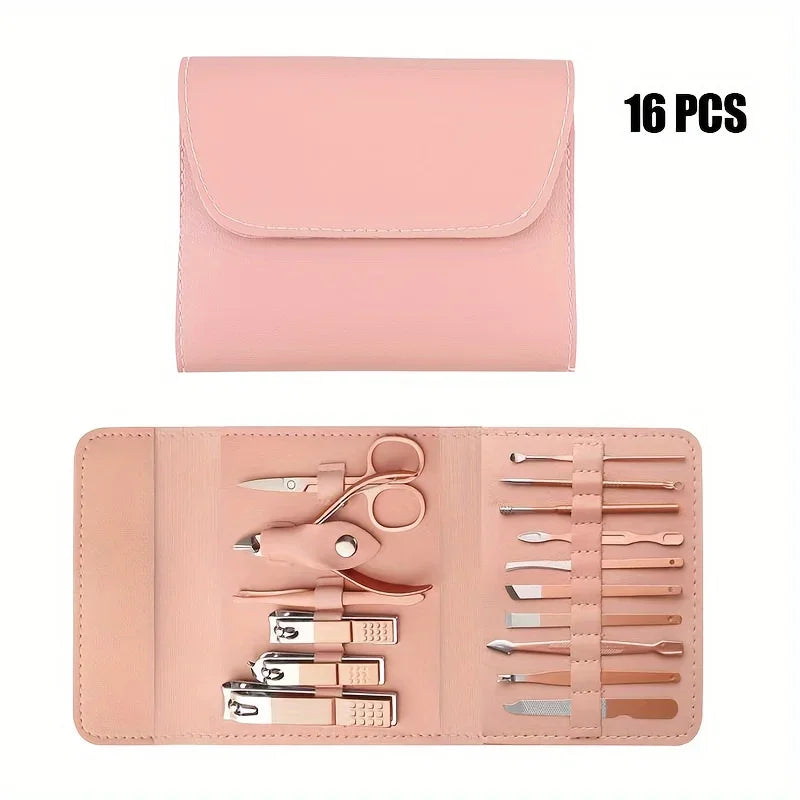 16 Piece Professional Nail Clippers Set with Travel Case - Smarsty