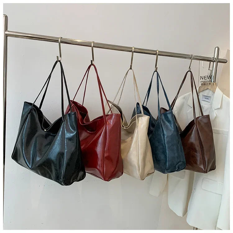 Women PU Leather Tote Bag Large Capacity Shoulder Crossbody - Smarsty