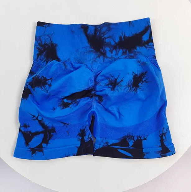 Tie Dye Multi Color Sports Shorts, High Waist Butt Lifting Training Shorts, Running Cycling Pants, Women's Activewear - Smarsty