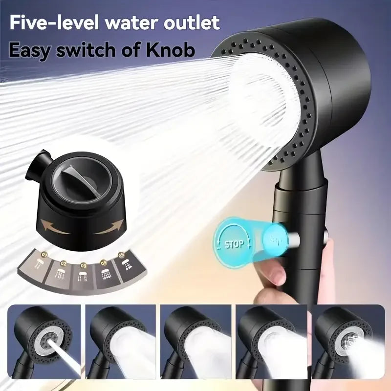 New High Pressure Water Saving Filter Shower Head 5 Modes Handheld Shower Head One Button Stop Bathroom Accessories Set - Smarsty
