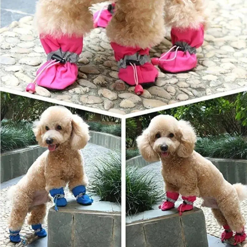New 4pcs Waterproof Pet Dog Shoes Anti-slip Rain Snow Boot Thick Warm For Small Cats Dogs Puppy Socks Booties - Smarsty
