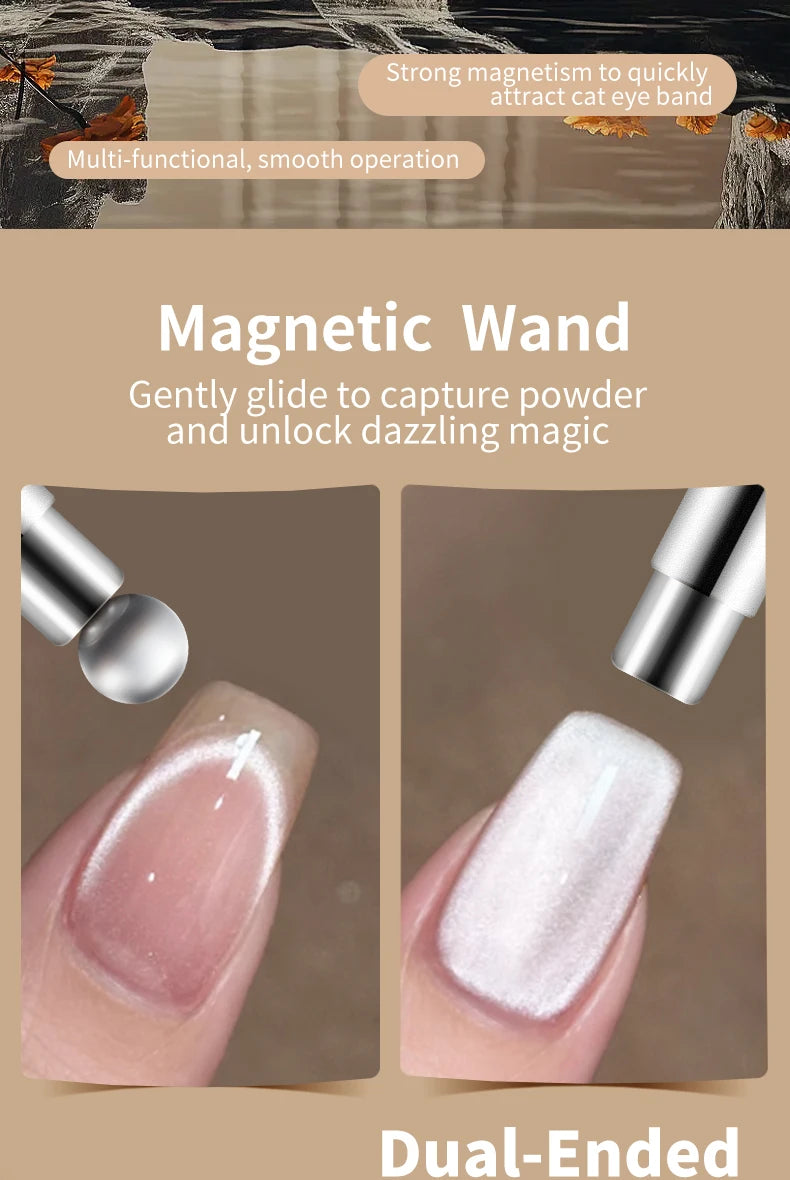 Cat Eye Nail Art Magnetic Tool Cylindrical Stick with Ball Magnet Manicure Accessory for Glass Bead Effects Fits UV Gel Polish - Smarsty