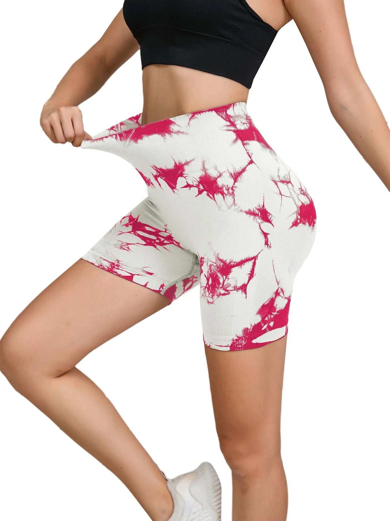 Tie Dyed Seamless Fitness Pants Women's High Waist and Hip Lifting Sports Tight Shorts Running Sexy Peach Fitness Yoga Shorts - Smarsty