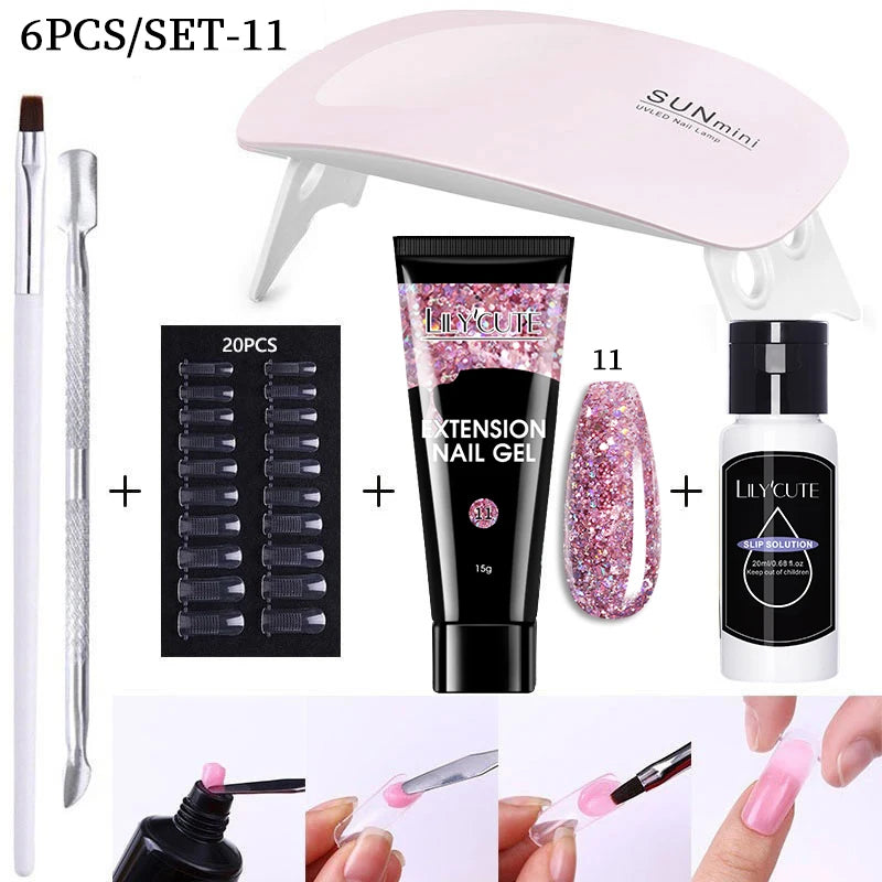 LILYCUTE Nail Gel Set with 6W LED Lamp for Quick Manicure - Smarsty