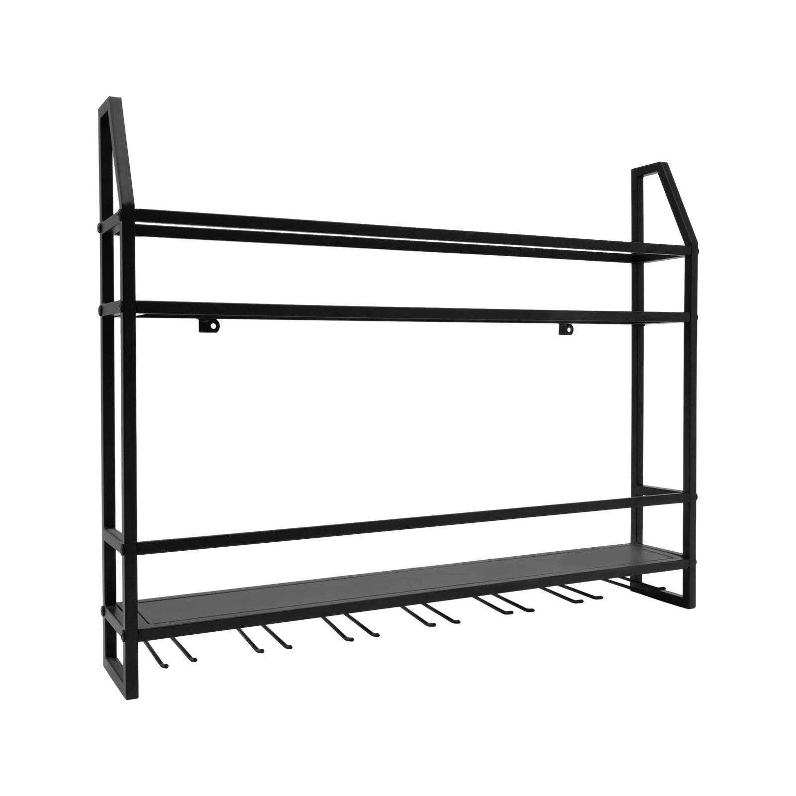 Wall Mounted Wine Rack Glass Holder 12 Bottles 7 Goblet Metal Shelf 2 Layer for Home Bar, 80cm Black - Smarsty