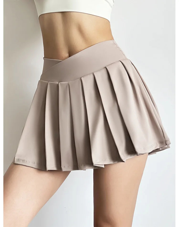 Sports short skirt women summer anti-walk yoga pants running fitness clothes quick dry breathable high waist pleated skirt - Smarsty