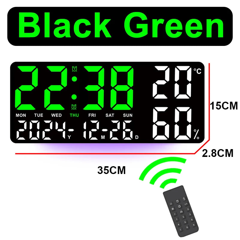 Digital Wall Clock with Remote Control and Humidity Display - Smarsty