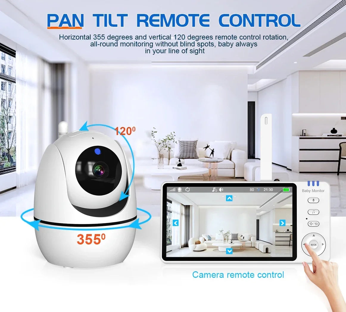 5 Inch Video Baby Monitor With Camera PTZ Zoom Babyphone Cam Security Protection Surveillance Cameras Temperature Sensor Lullaby by Smarsty