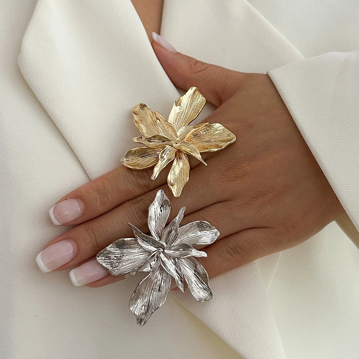 Double Layered Metal Flower Ring for Women - Smarsty