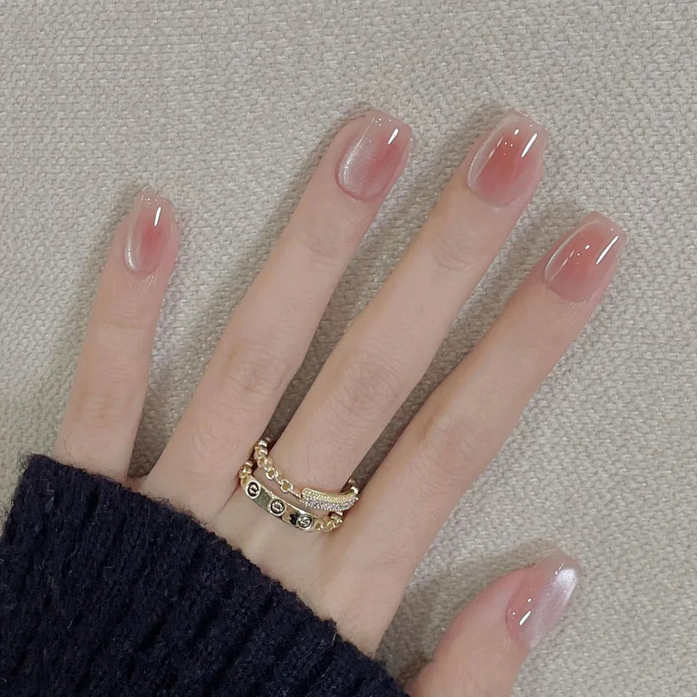 24Pcs Cute Pink Cat Eye Press On Nails Set - Smarsty