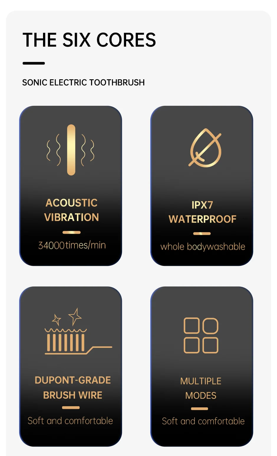 Jianpai Black White Acoustic Electric Toothbrush with USB Charging - Smarsty