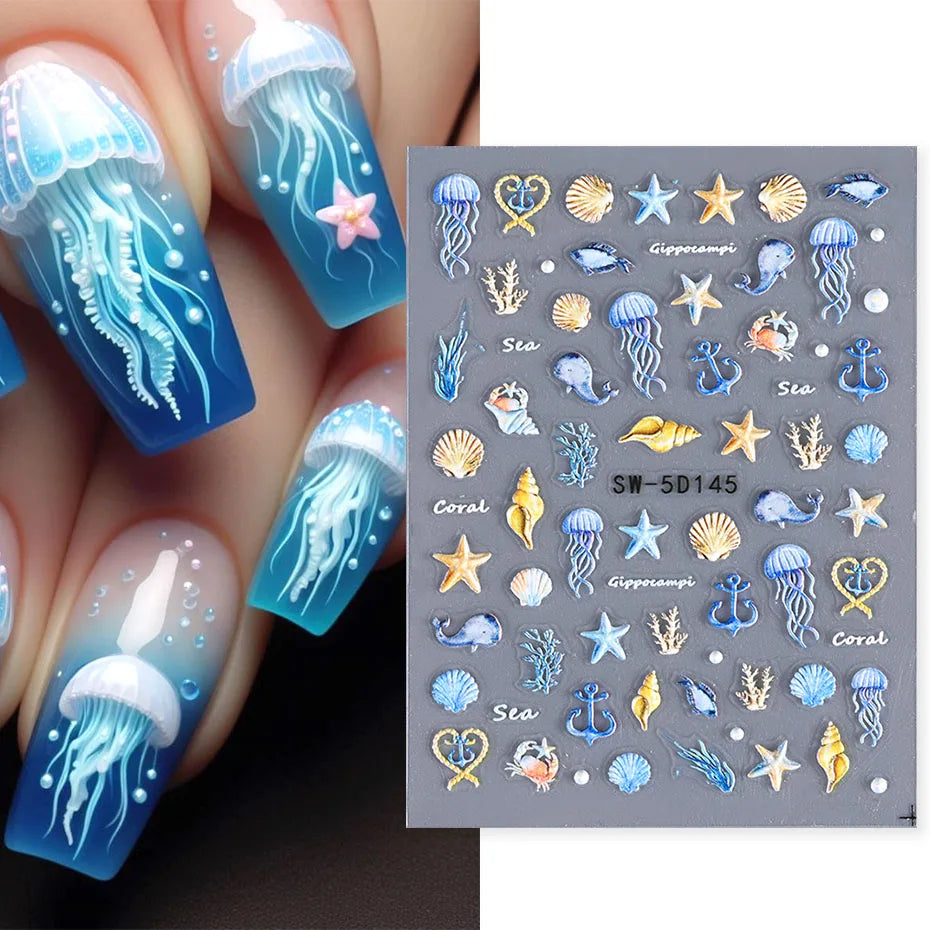 Summer Beach Jellyfish Nail Stickers for Unique Manicure - Smarsty