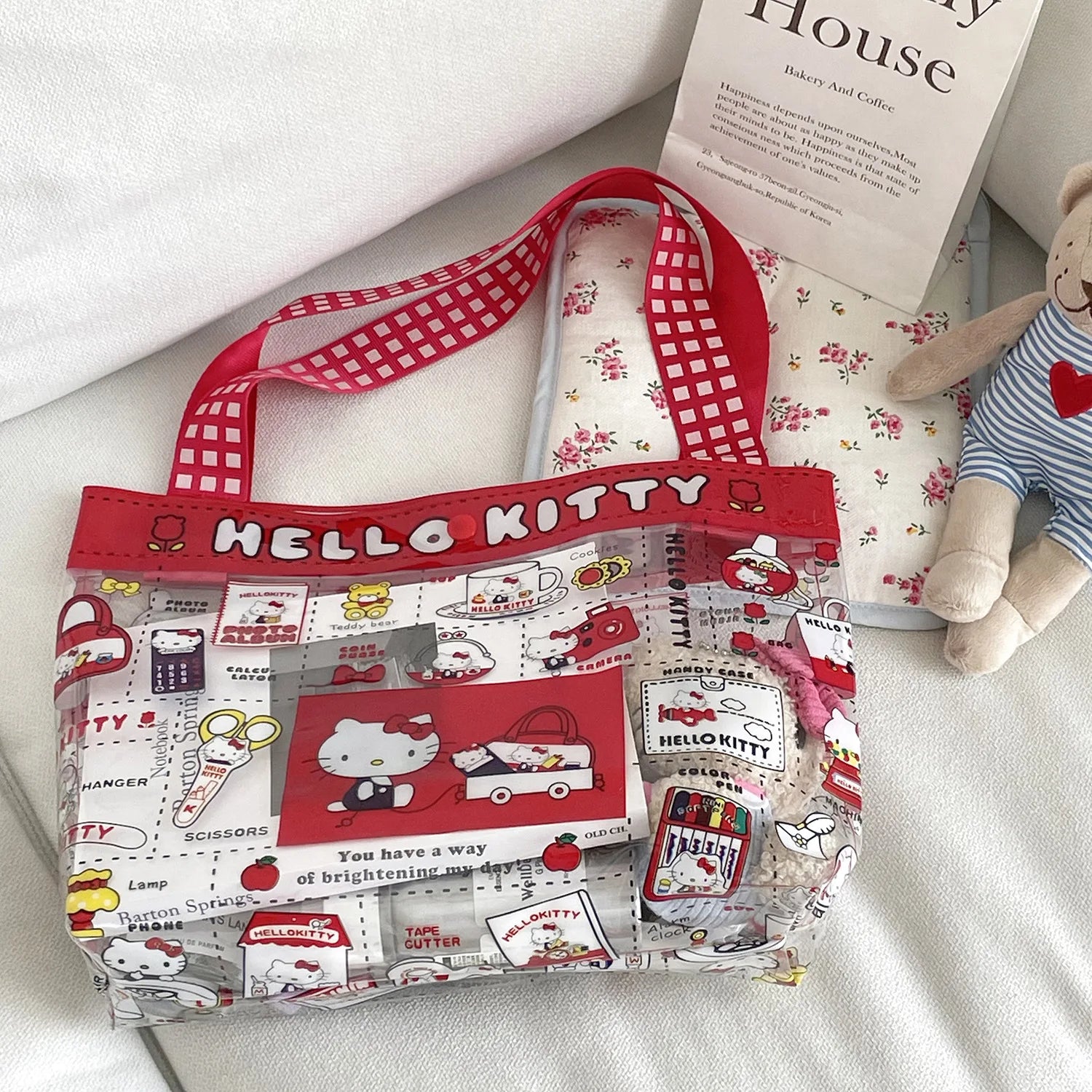 Transparent PVC Kitty Cat Handbag Waterproof Travel Tote - Smarsty