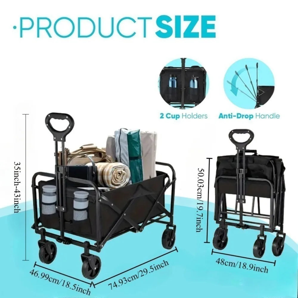 Collapsible Wagon Cart Foldable Beach Wagon with All-Terrain Wheels Heavy Duty Grocery Cart for Shopping, Beach, Camping, Sport
