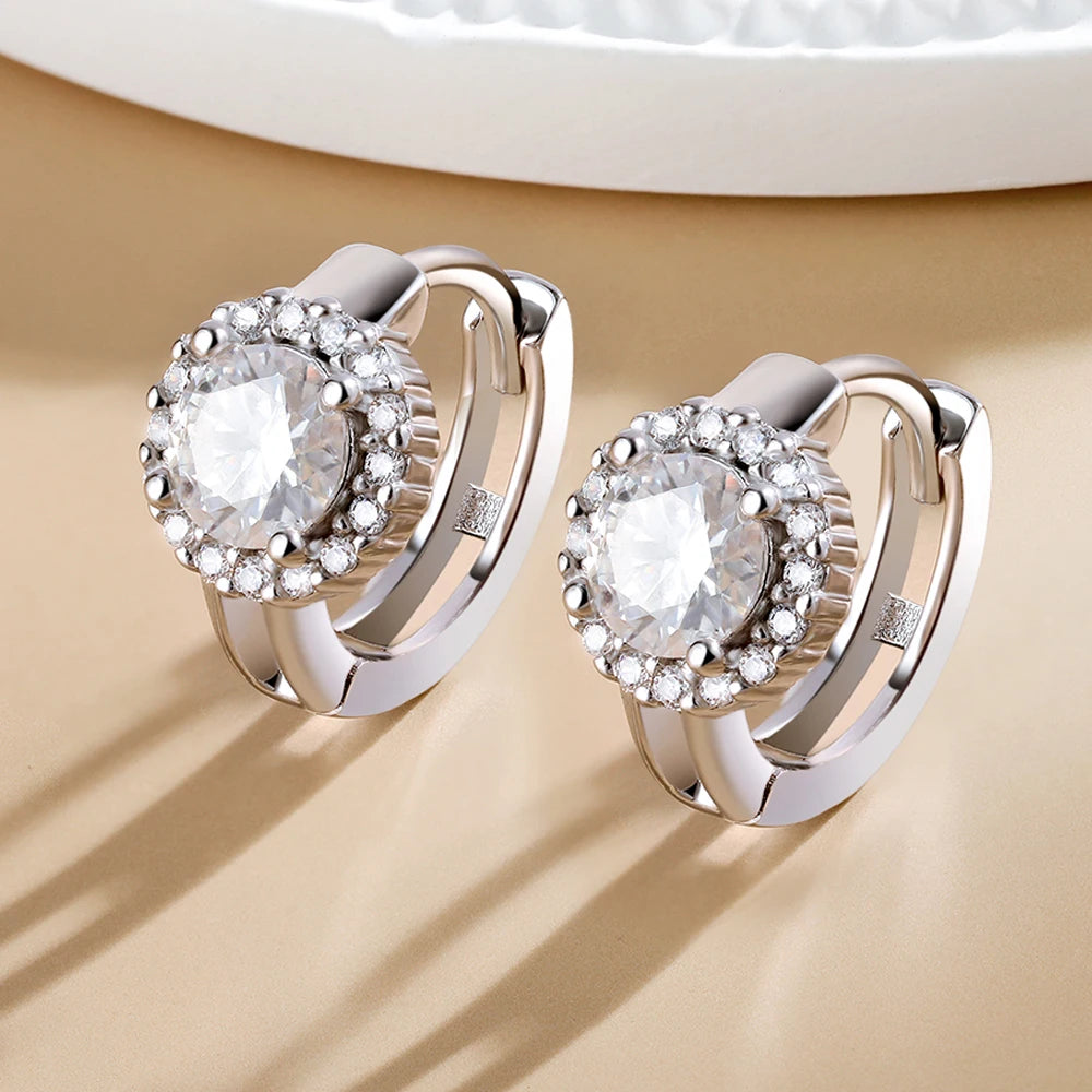 Moissanite Hoop Earrings Sterling Silver Bridal Sparkle - Smarsty