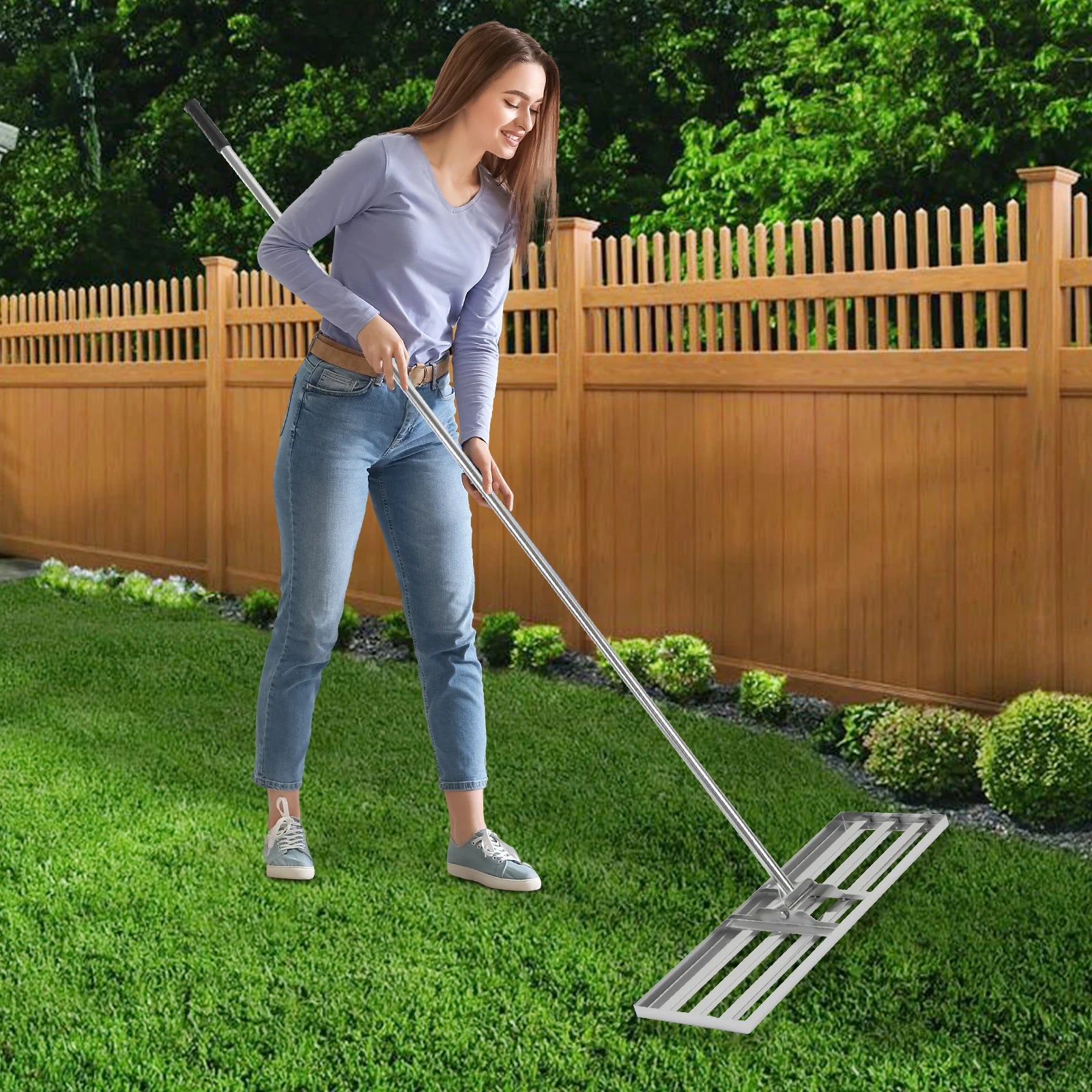 Professional Lawn Leveling Rake Soil Lawn Rake Adjustable 50-180cm Handle 180° Rotation for Perfect Turf & Green Grass