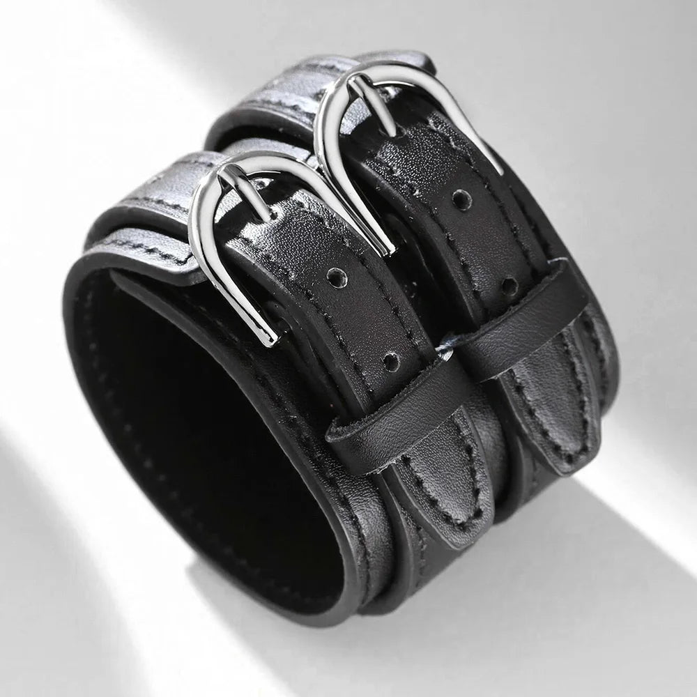 Men's Genuine Leather Bracelet Adjustable Vintage Punk Style - Smarsty