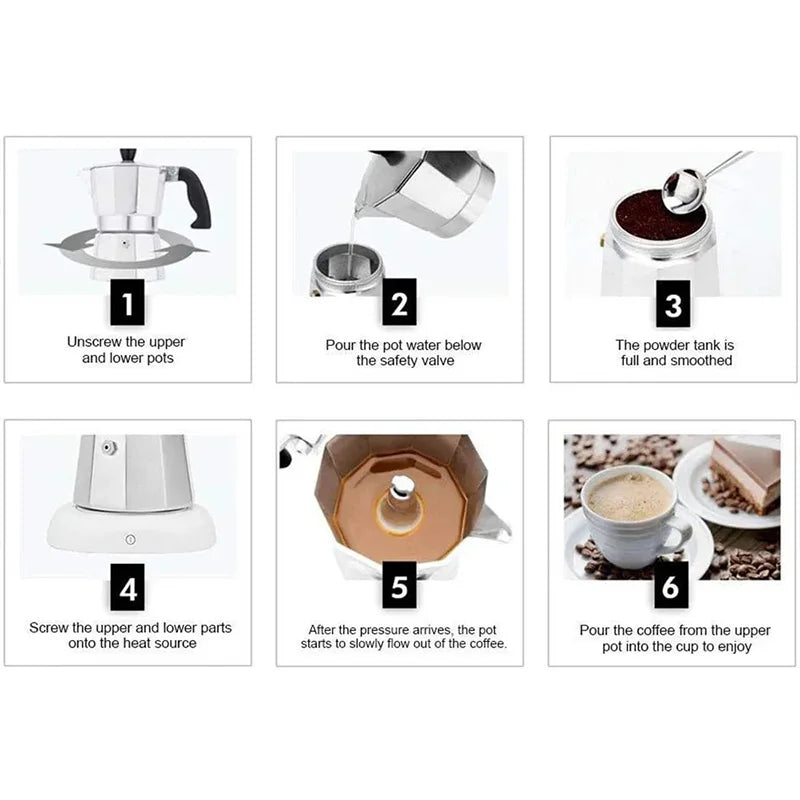 Aluminum Coffee Kettle Latte Percolator Home Italian Octagonal Moka Coffee Pot Office Travel Outdoor Camping Espresso Tea Pot