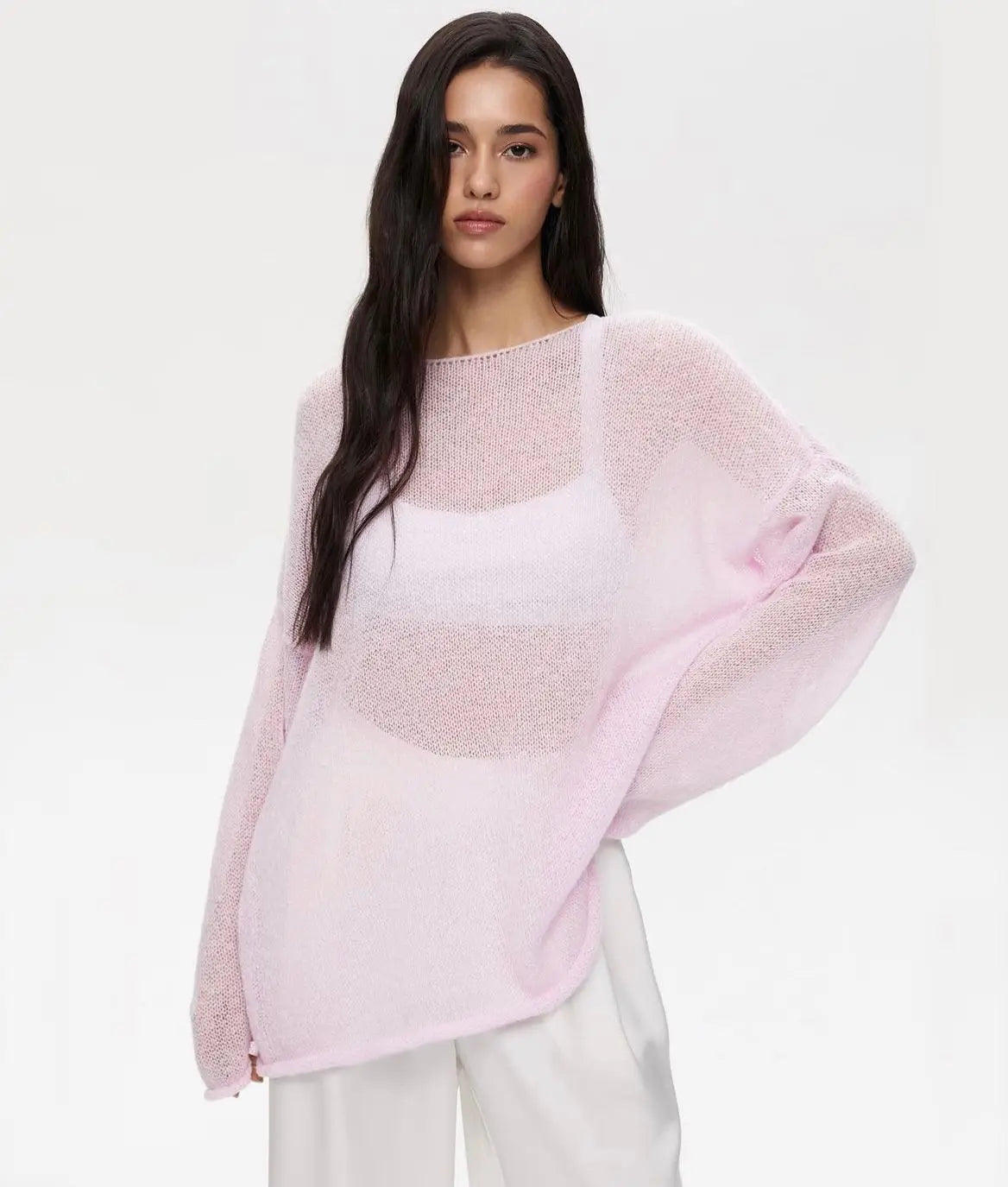 Hirsionsan Elegant Sweater Women 2024 Summer Autumn Casual Fashion Loose Women Pullovers Chic Pink White Jumper Sueter Mujer - Smarsty