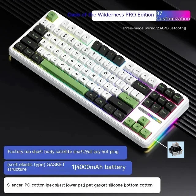 87 Key Mechanical Keyboard Tri Mode Wireless RGB Gasket
