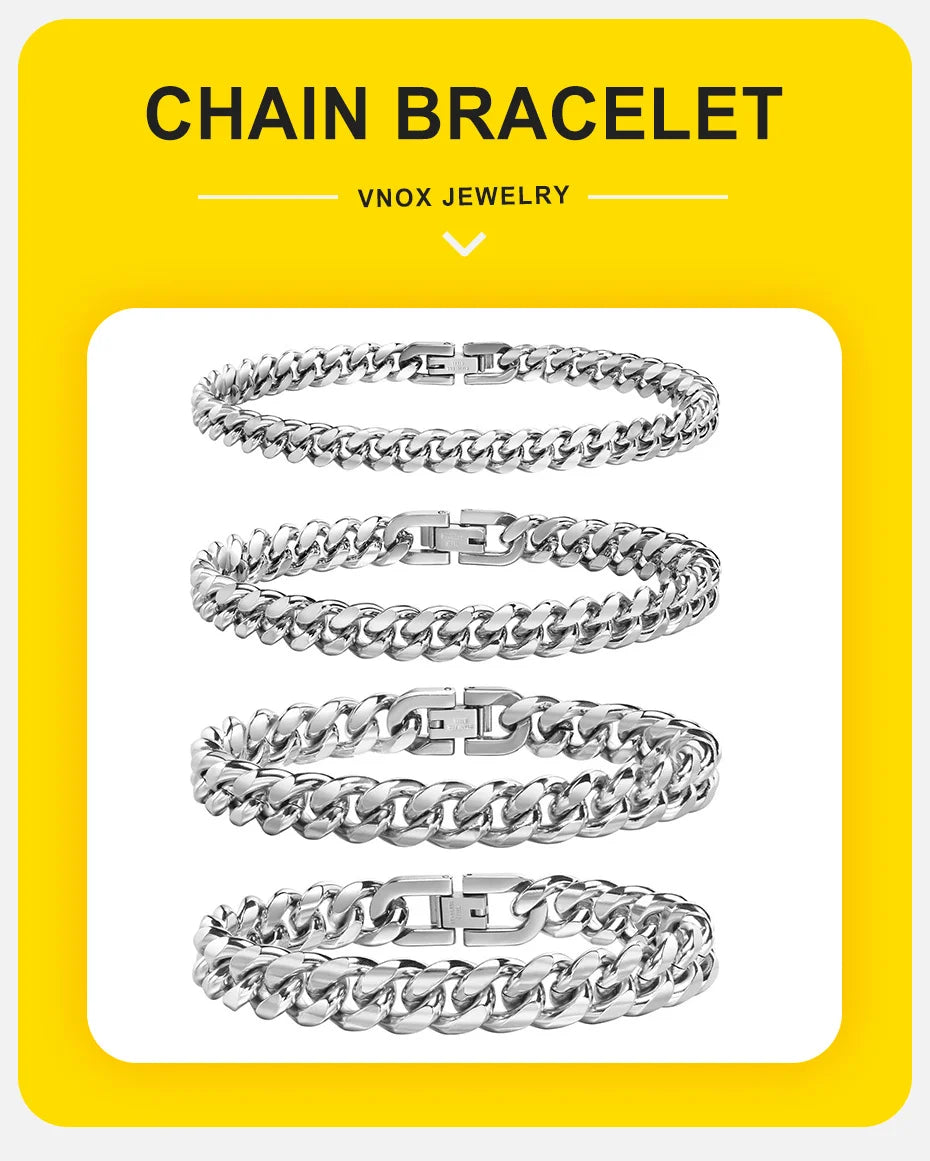 Vnox Stainless Steel Cuban Chain Bracelet for Men Women - Smarsty